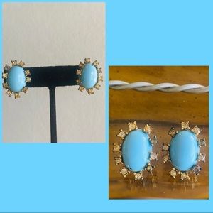 Vintage Marvella Blue Rhinestone Clip on Earrings